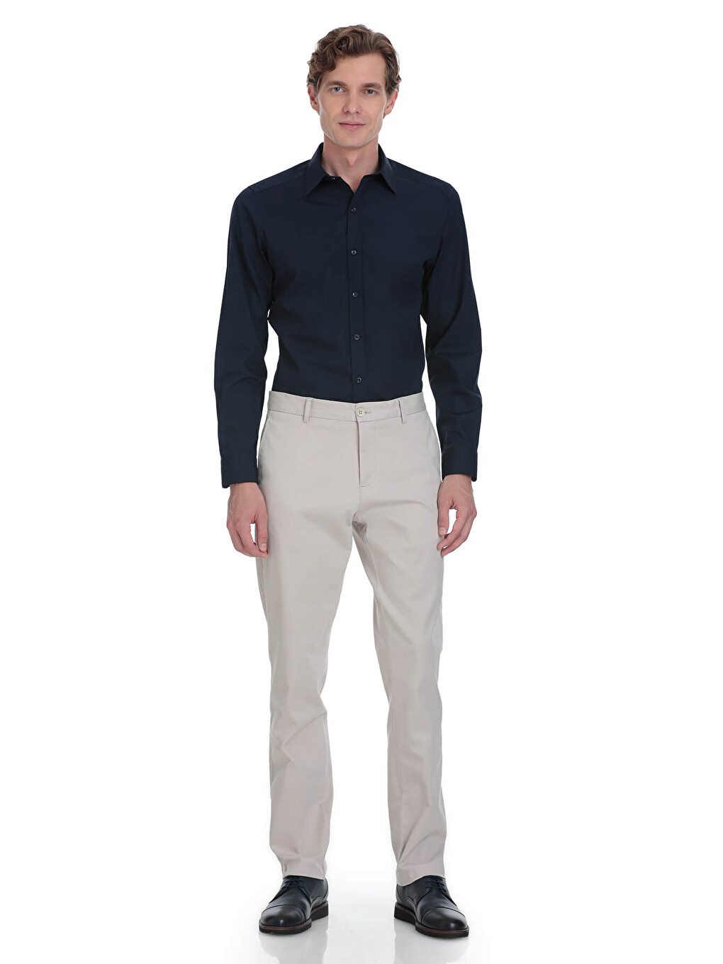 Bej Taş Regular Fit Yandan Cepli Pamuklu Kanvas Pantolon-1