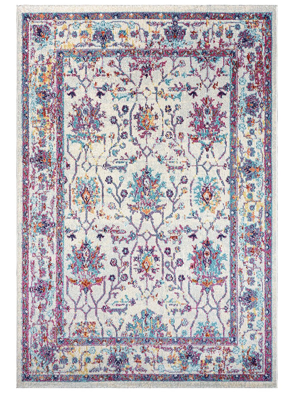 Karışık Vintage 7658 Beyaz Lila Klasik Eskitme Dokuma Halı-80x300-4