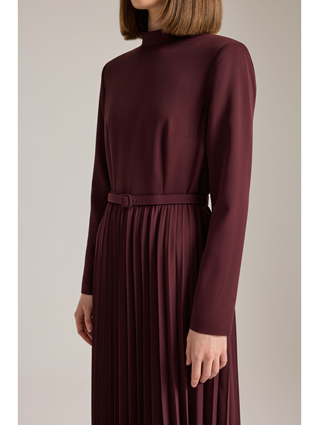 Bordo Piliseli Elbise-4