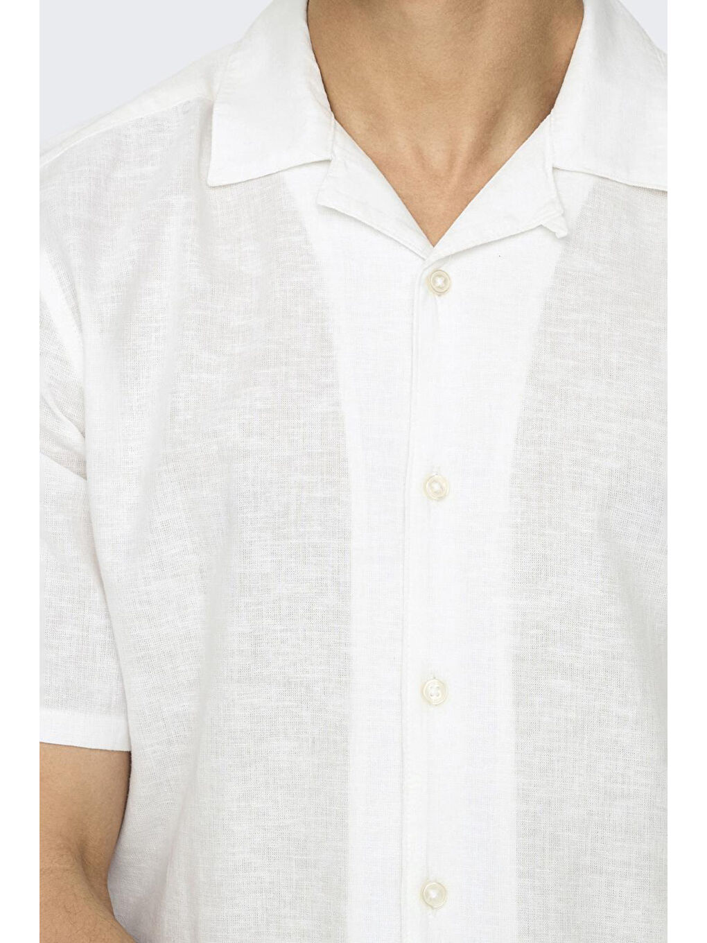 Beyaz Onscaiden Keten ve Pamuk Karışımlı Slim Fit Kısa Kollu Gömlek 22025116-3