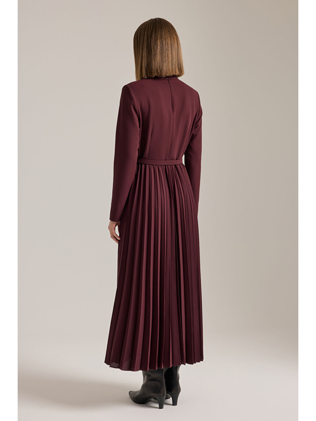 Bordo Piliseli Elbise-5