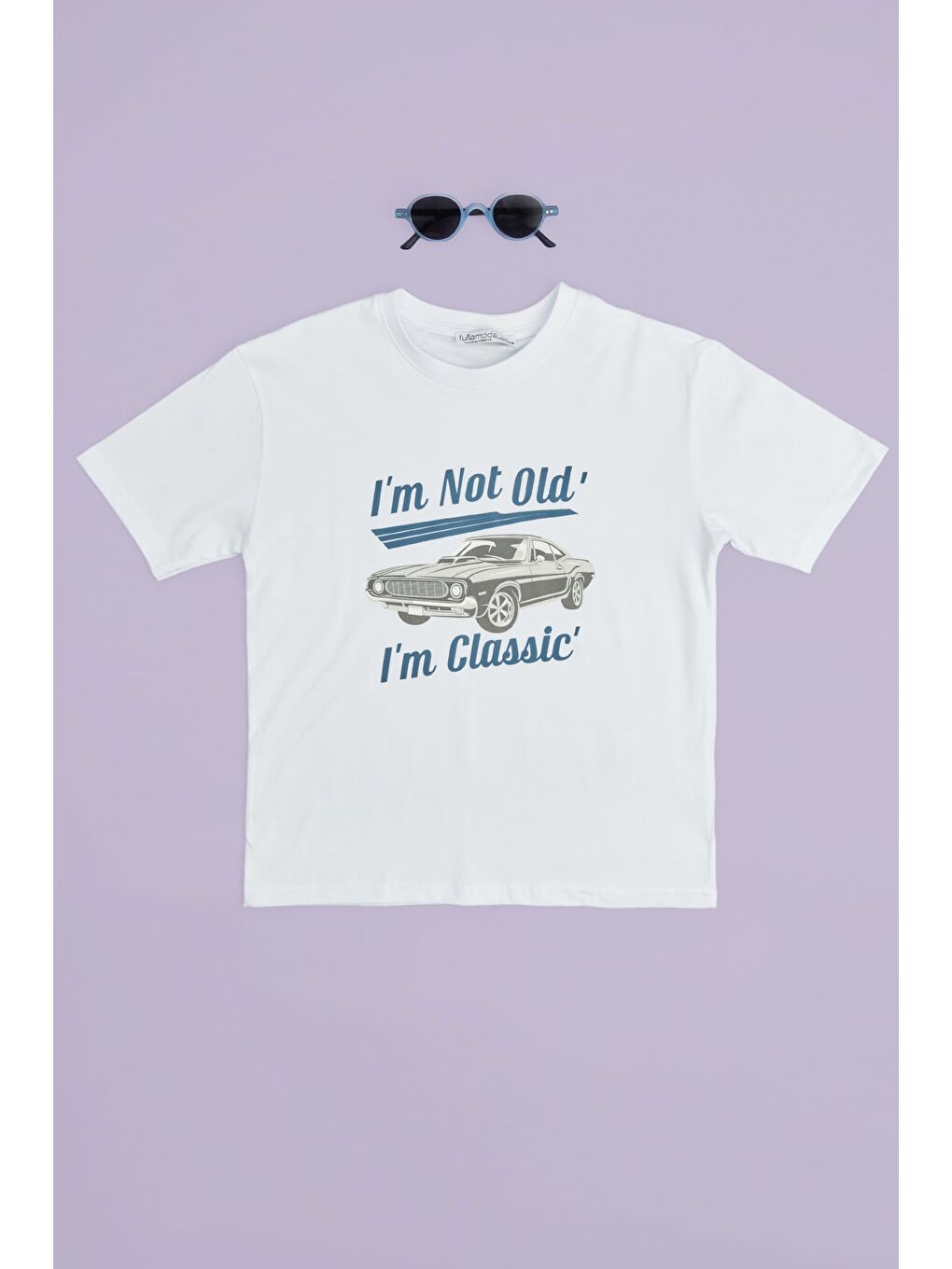 Beyaz Araba Baskılı Bisiklet Yaka Erkek Çocuk Tişört