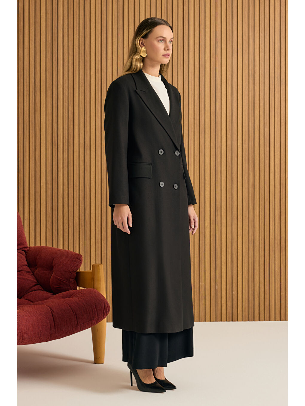 Siyah Kruvaze Kapama Pardösü-2