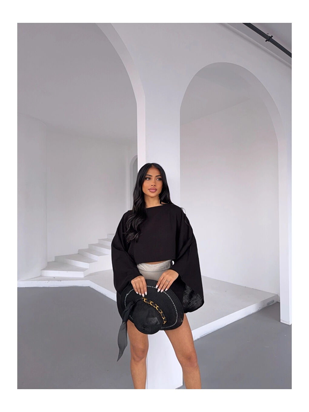 Kadın Siyah Panço Model Müslin Bluz HZL25S-DSB16161