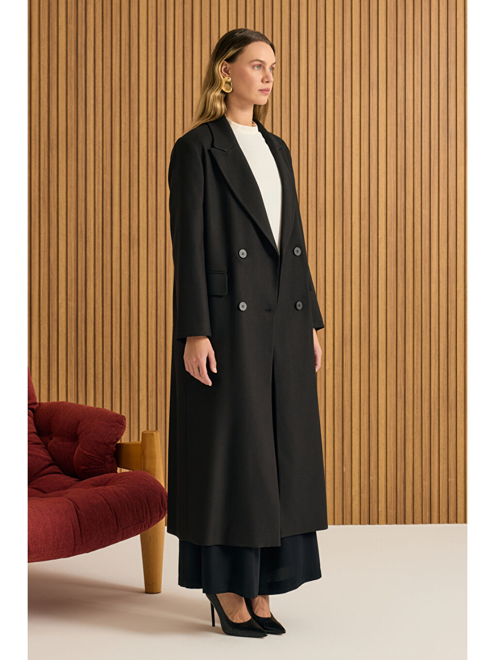 Siyah Kruvaze Kapama Pardösü-3