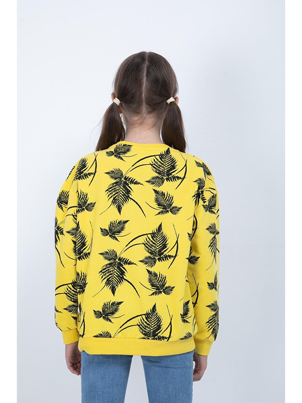 Sarı Kız Çocuk Yaprak Baskılı Sweatshirt-2