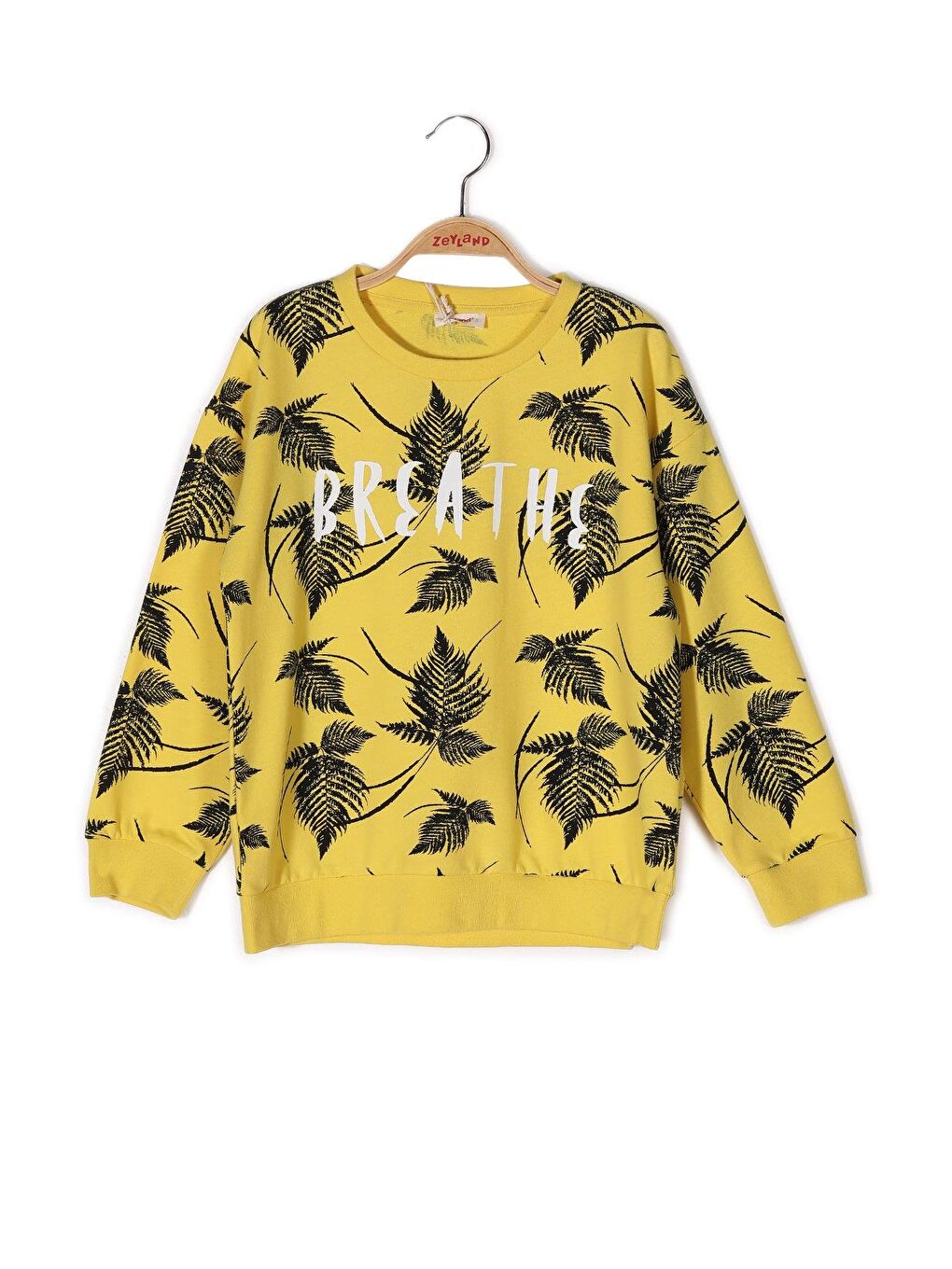 Sarı Kız Çocuk Yaprak Baskılı Sweatshirt-3