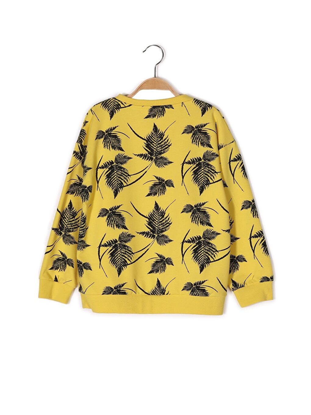 Sarı Kız Çocuk Yaprak Baskılı Sweatshirt-4