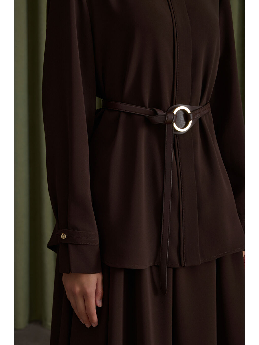 Kahverengi Krep Bluz-2