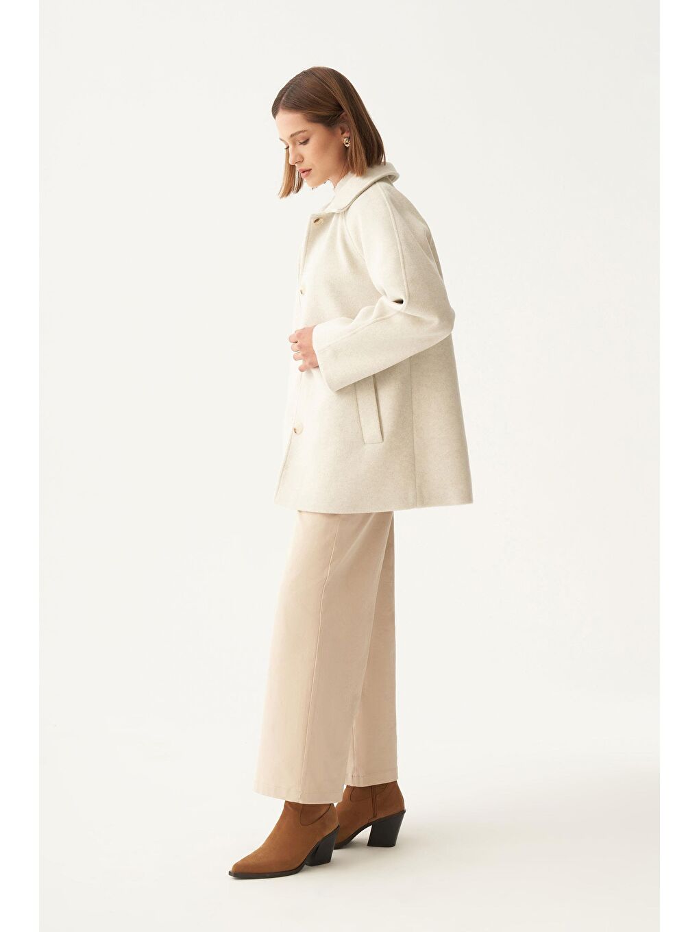 Bej Taş-Gömlek Yakalı Kaşe Kaban-2