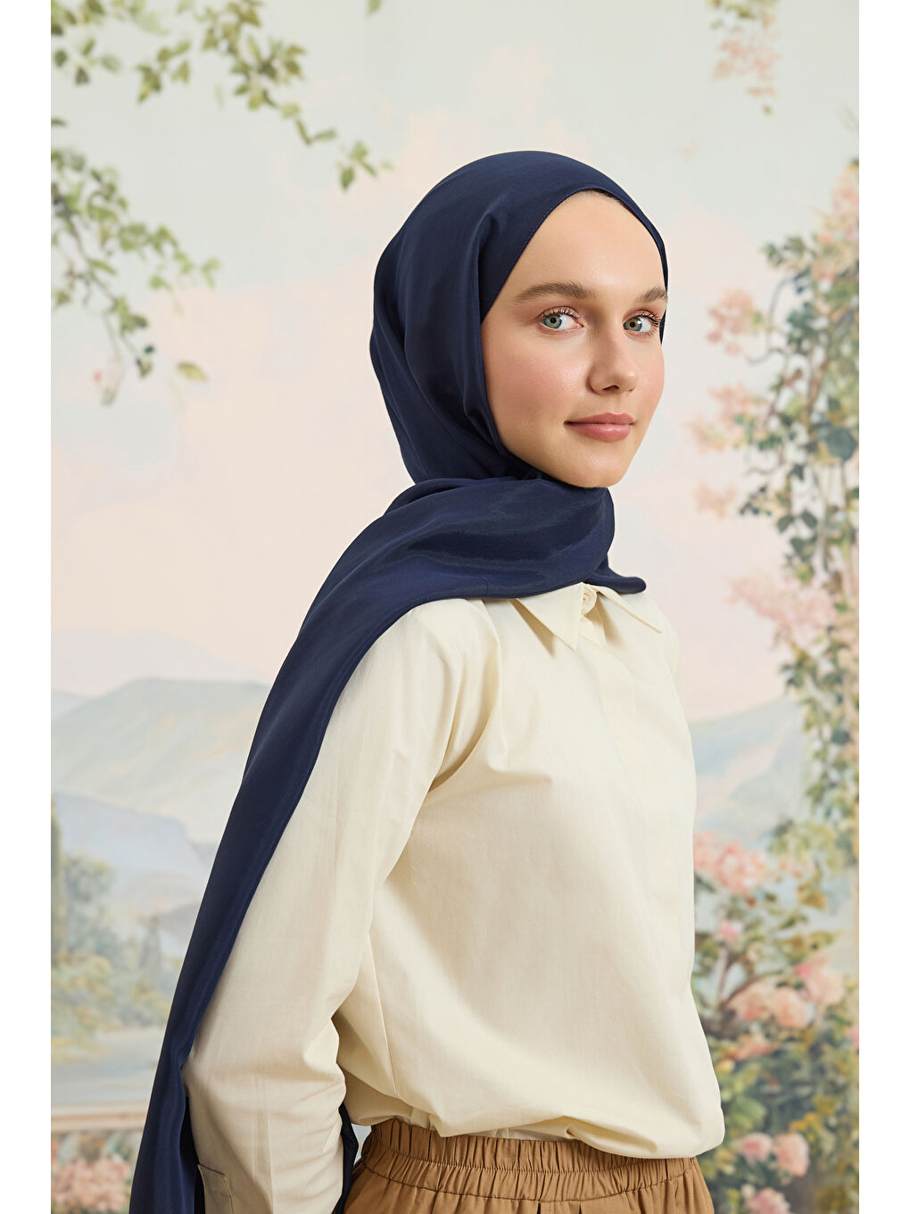 Floş Viskon Düz Şal Lacivert-1