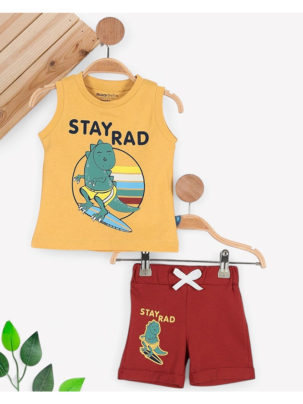 Sarı Erkek Bebek Şortlu Yazlık %10 Pamuk Bebek Takımı