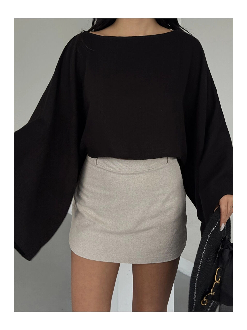 Kadın Siyah Panço Model Müslin Bluz HZL25S-DSB16161-3