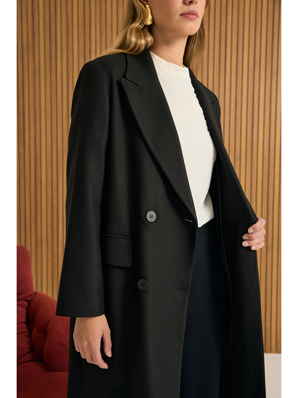 Siyah Kruvaze Kapama Pardösü-5