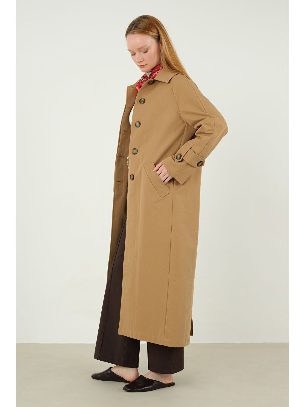 Kahverengi Çift Apoletli Trençkot Camel-2