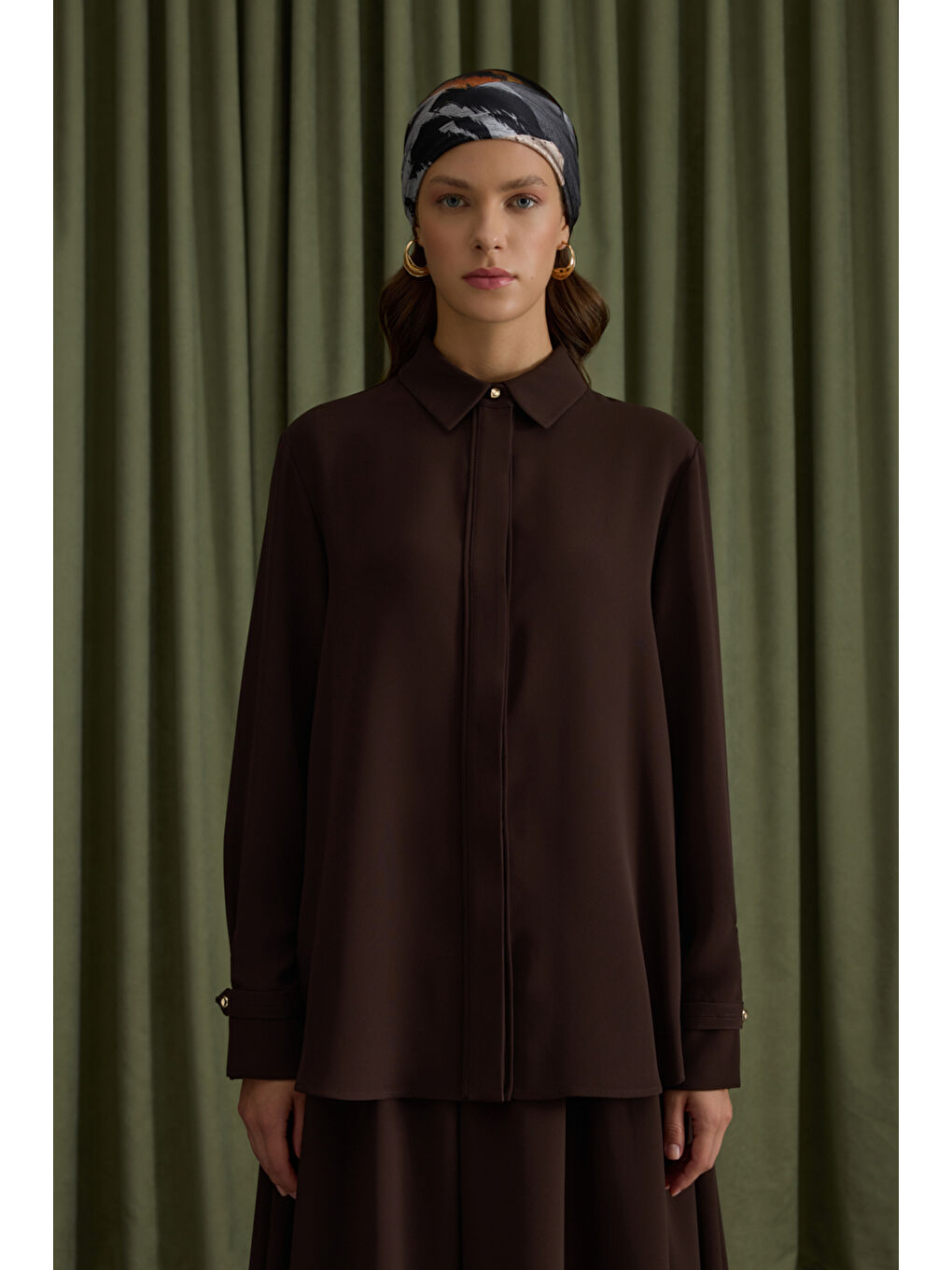 Kahverengi Krep Bluz-3