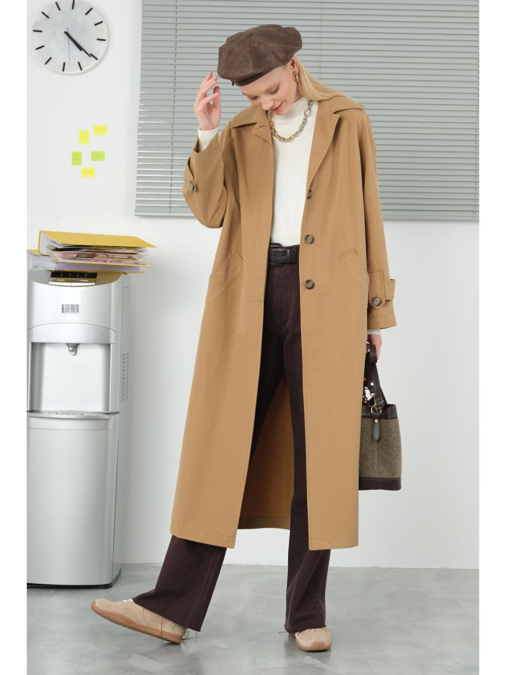 Kahverengi Çift Apoletli Trençkot Camel-3