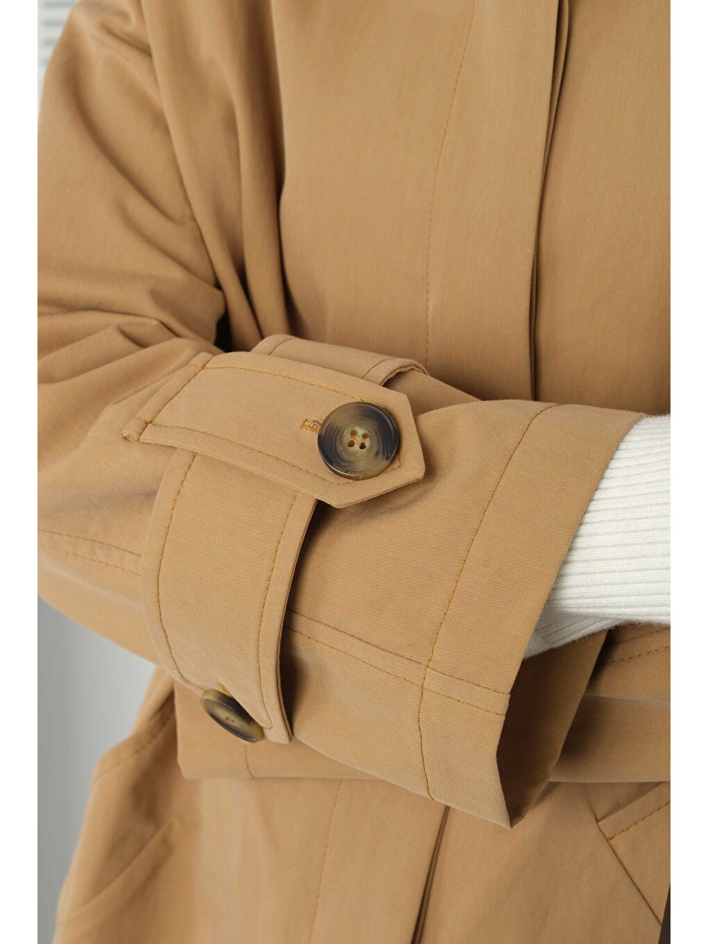 Kahverengi Çift Apoletli Trençkot Camel-4