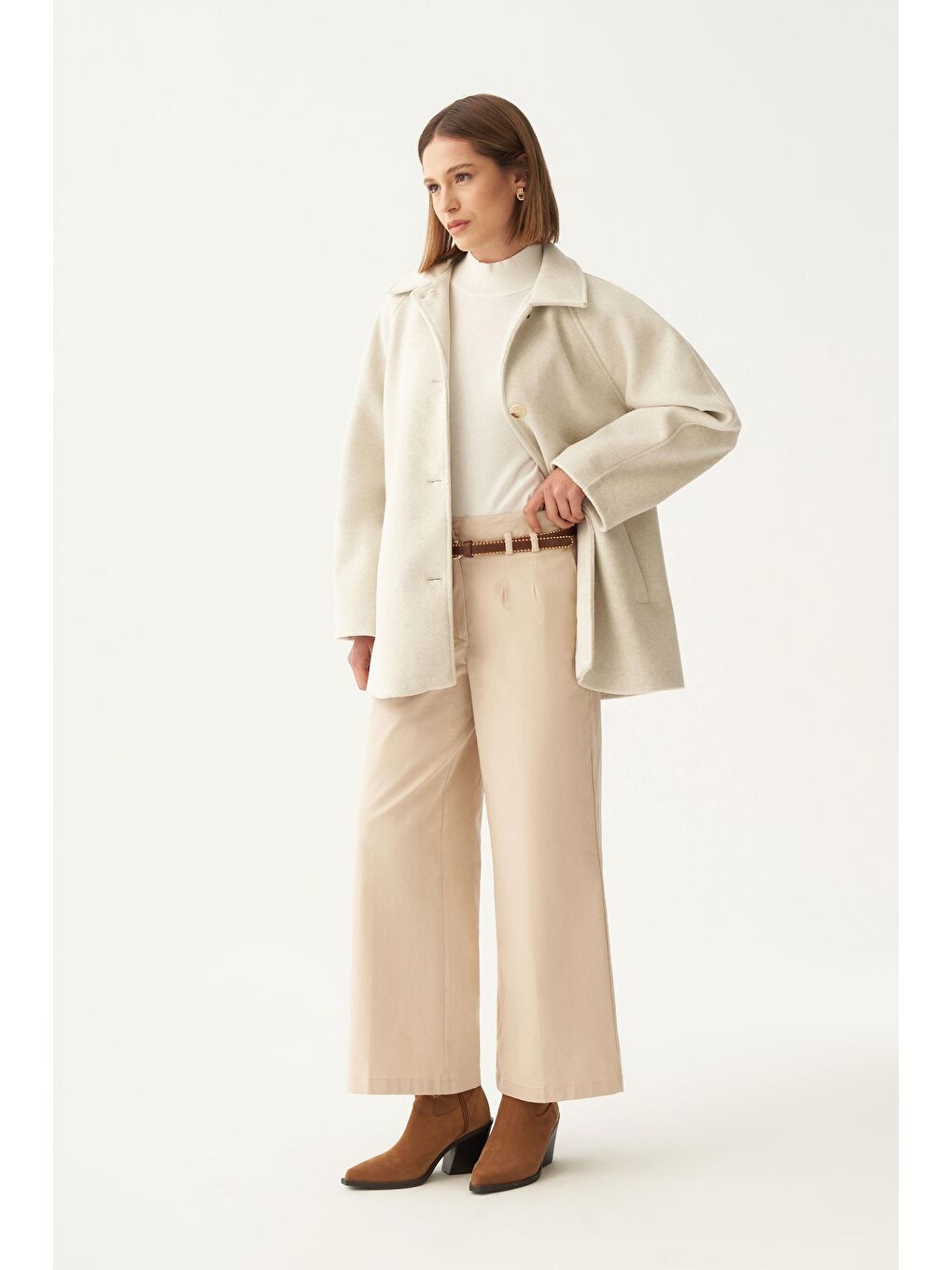 Bej Taş-Gömlek Yakalı Kaşe Kaban-4