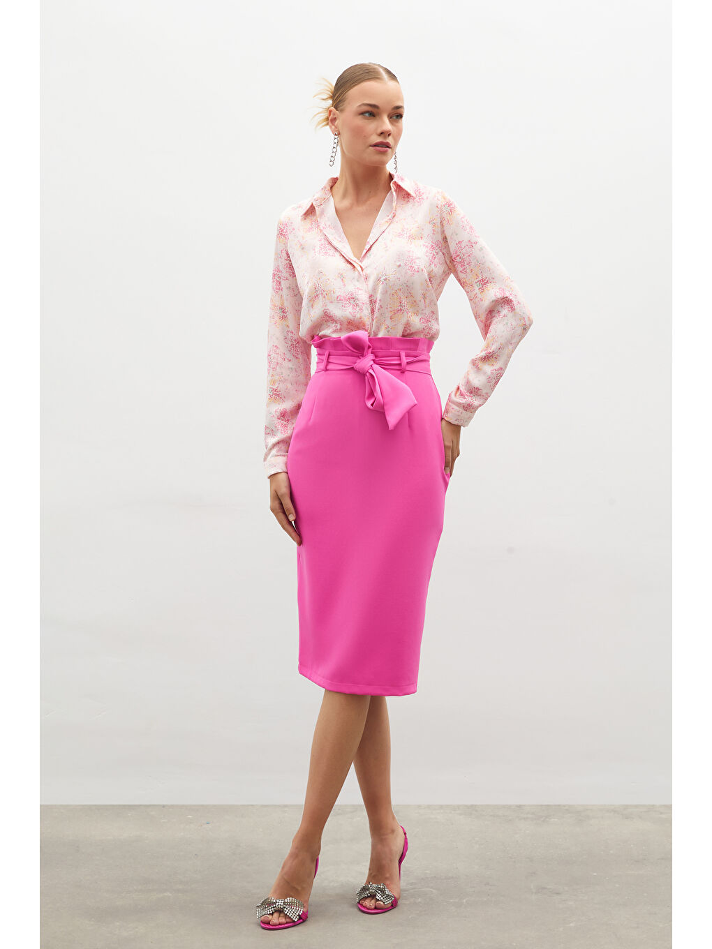 SATEEN Kuşaklı Kalem Etek - Pembe - 3