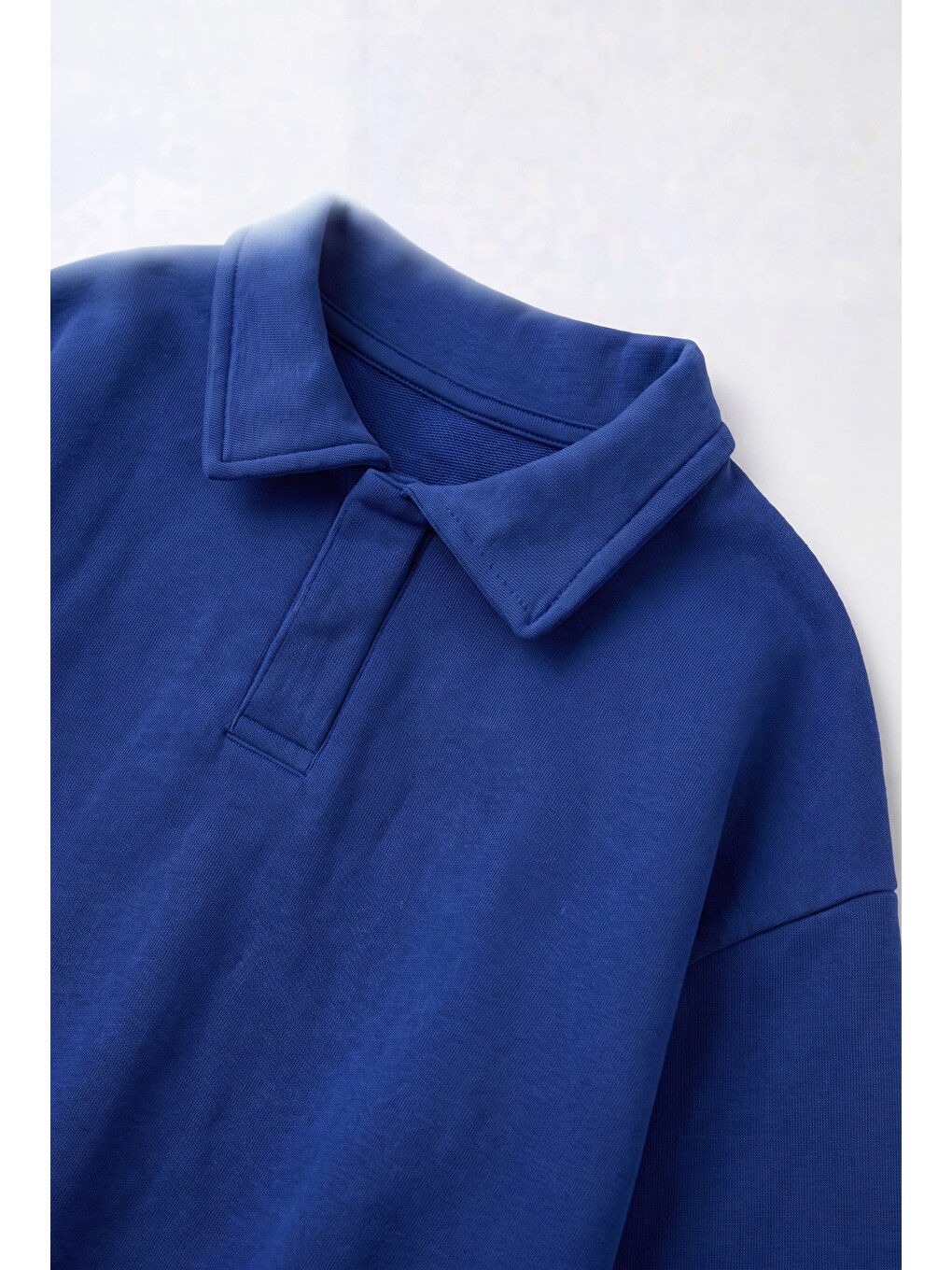 Çocuk Polo Yaka Mavi Nakış Detaylı Sweatshirt-1