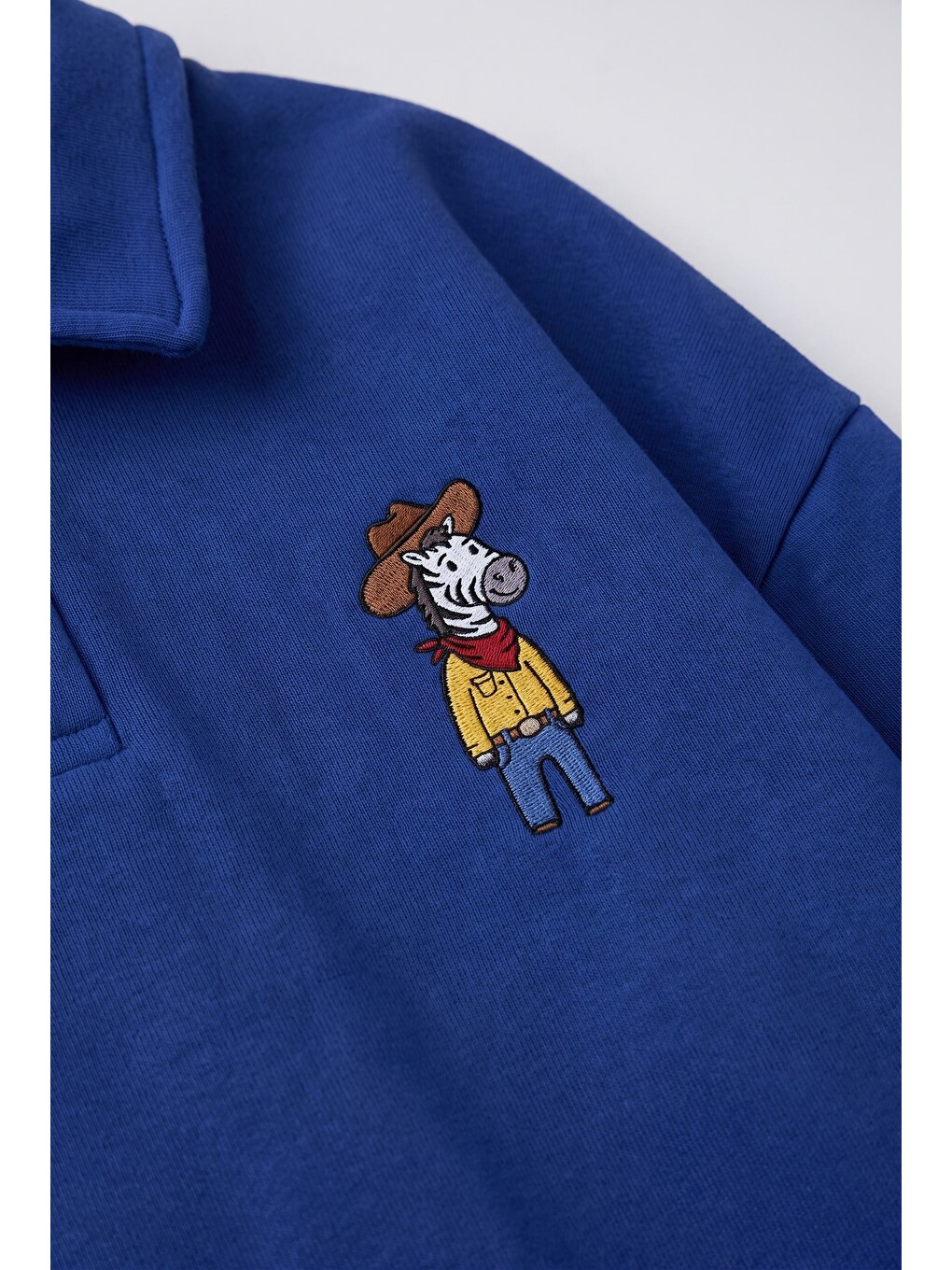 Çocuk Polo Yaka Mavi Nakış Detaylı Sweatshirt-2