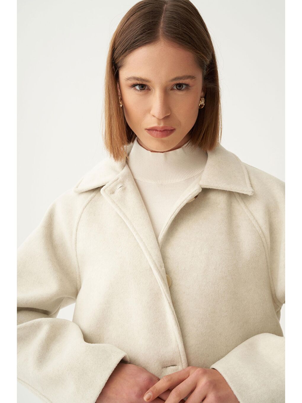 Bej Taş-Gömlek Yakalı Kaşe Kaban-5