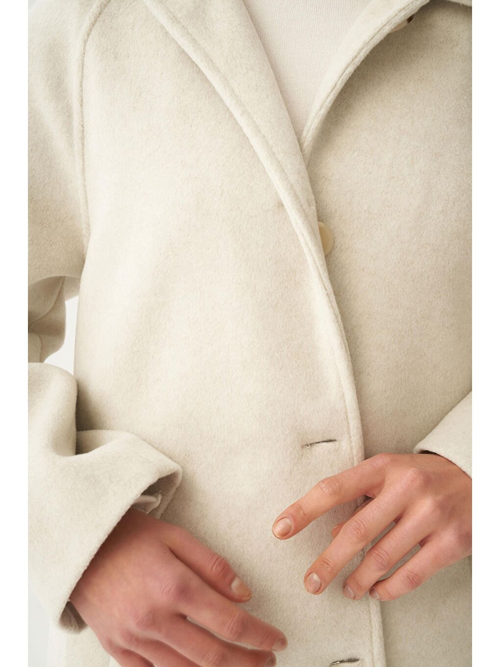 Bej Taş-Gömlek Yakalı Kaşe Kaban-6