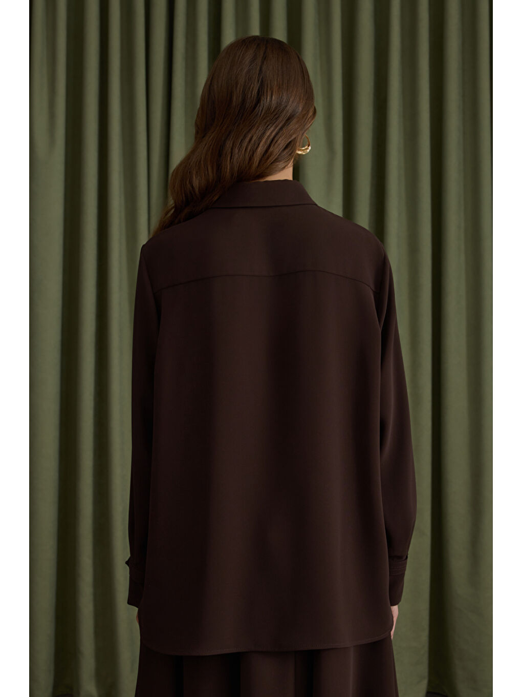 Kahverengi Krep Bluz-5