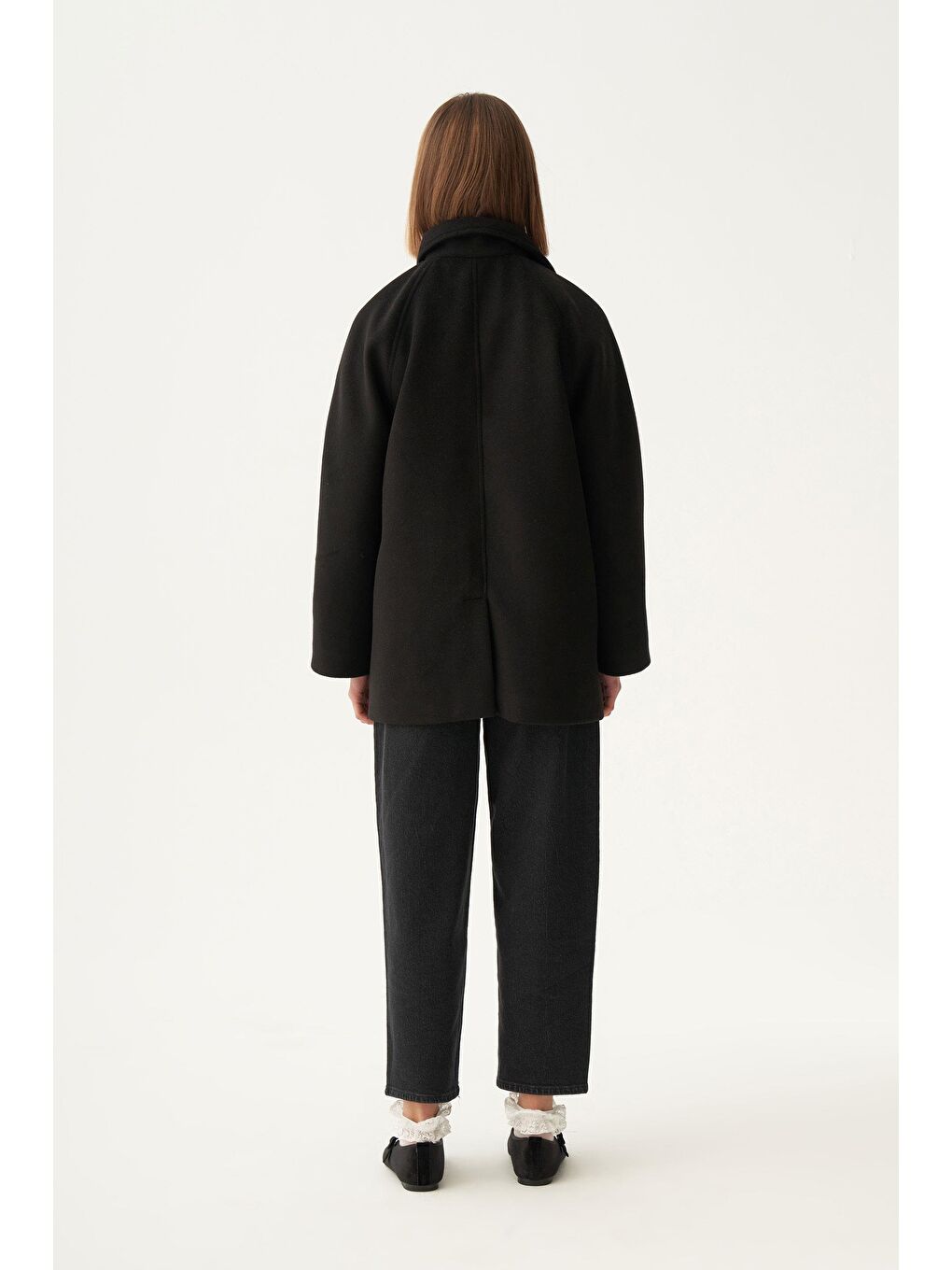 Siyah-Gömlek Yakalı Kaşe Kaban-3