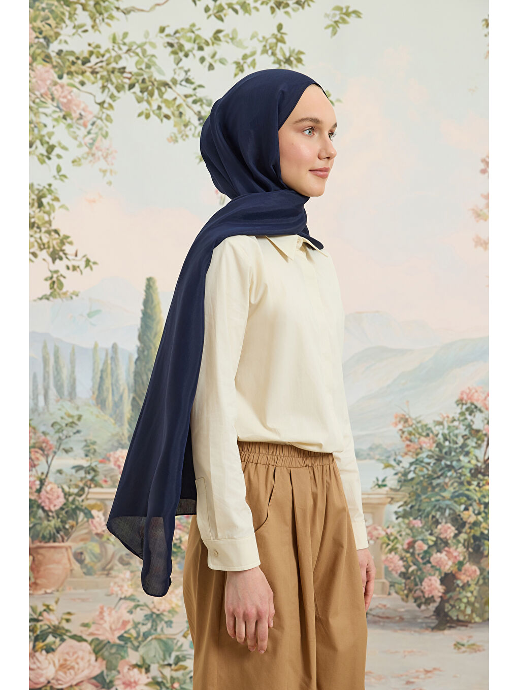 Floş Viskon Düz Şal Lacivert-4