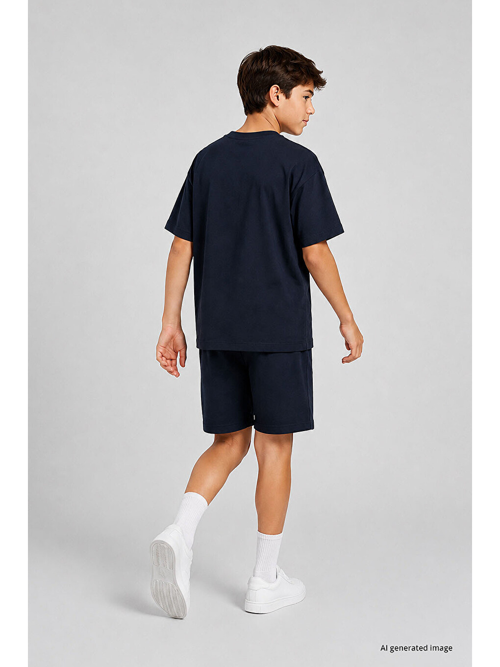 Lacivert Oversize Fit Basic Erkek Çocuk Şort Takım - 11335-4