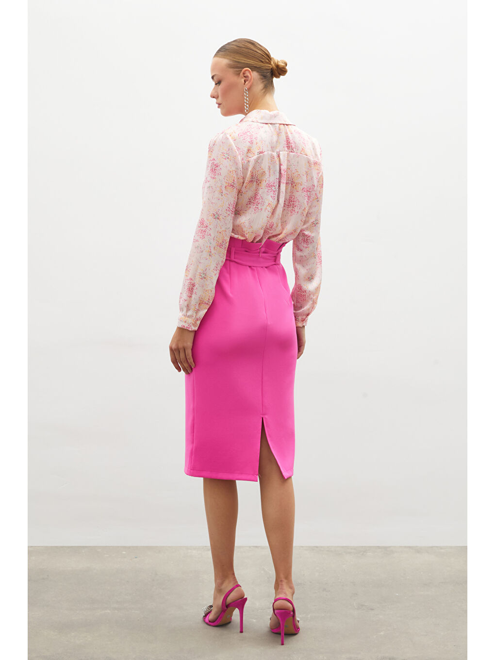 SATEEN Kuşaklı Kalem Etek - Pembe - 6