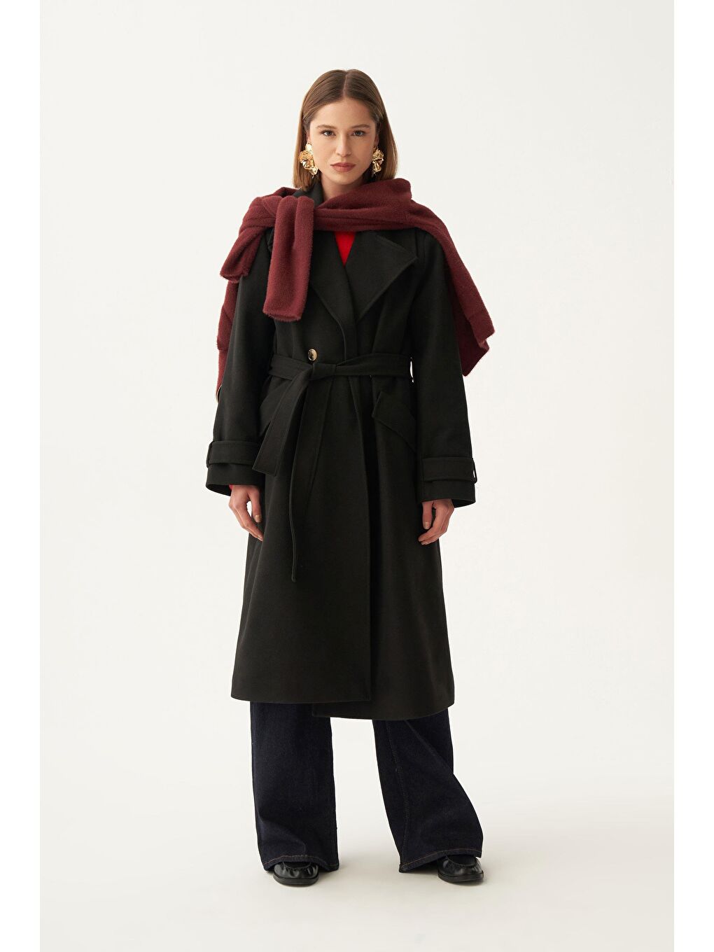 Siyah-Kruvaze Düğmeli Uzun Kaban-1