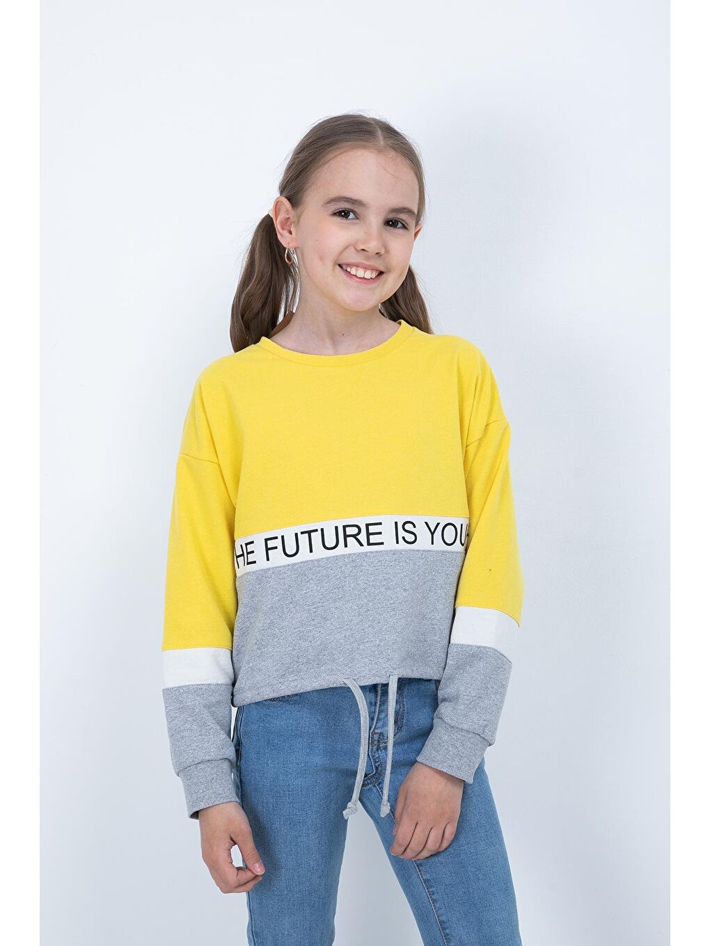 Sarı Kız Çocuk Baskılı Sweatshirt