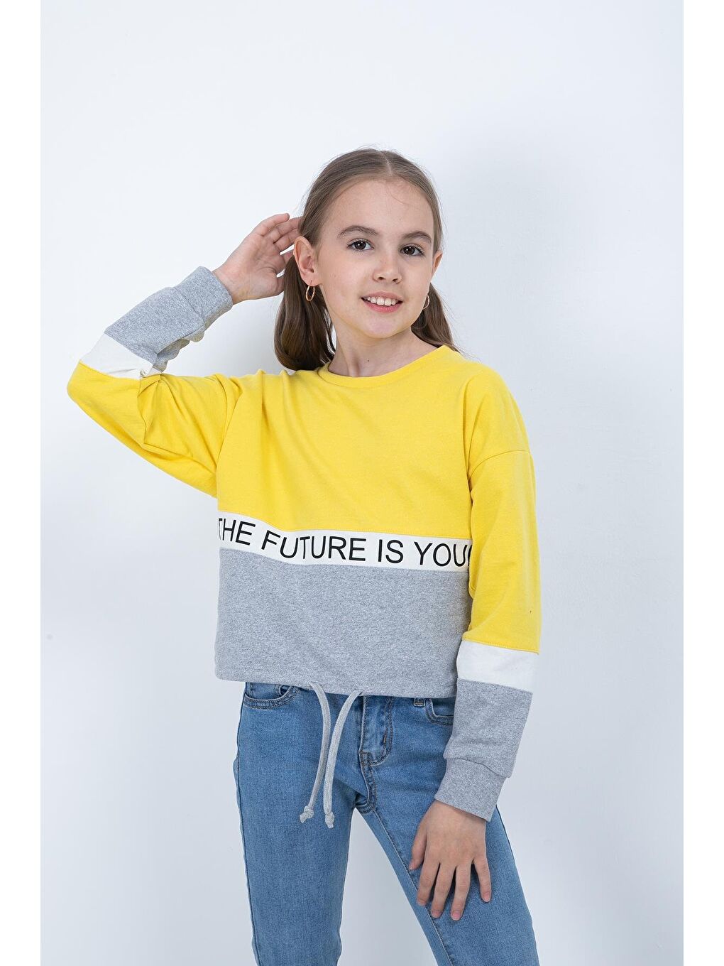 Sarı Kız Çocuk Baskılı Sweatshirt-1