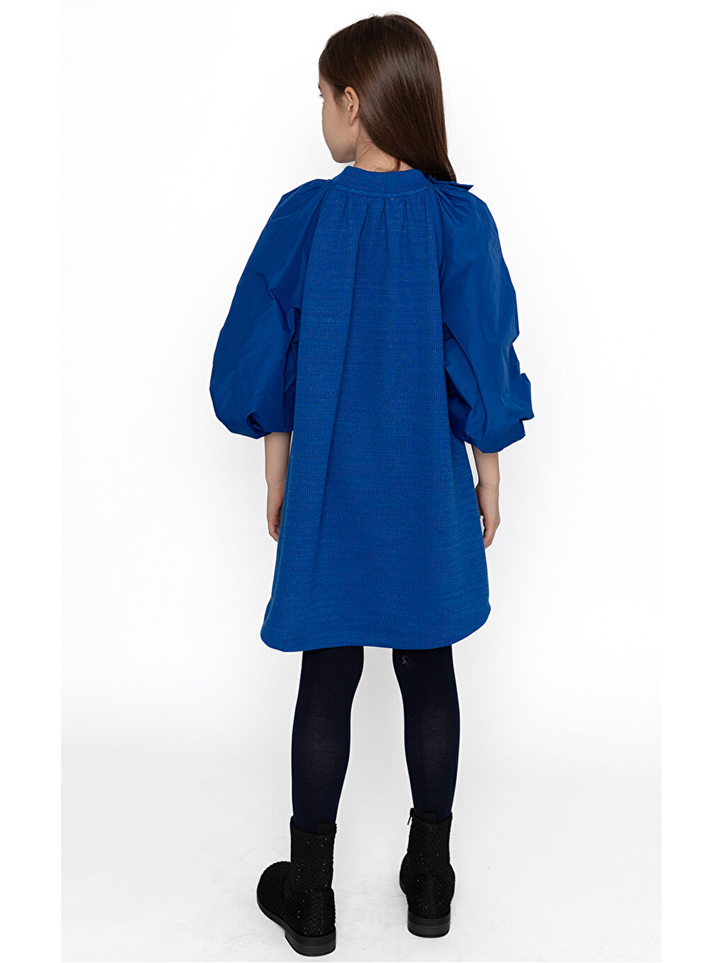 Mavi Tafta Balon Kol Triko Elbise-1