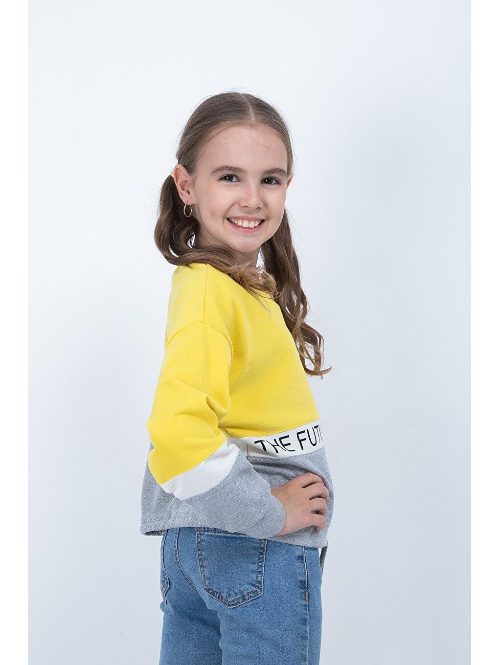Sarı Kız Çocuk Baskılı Sweatshirt-2
