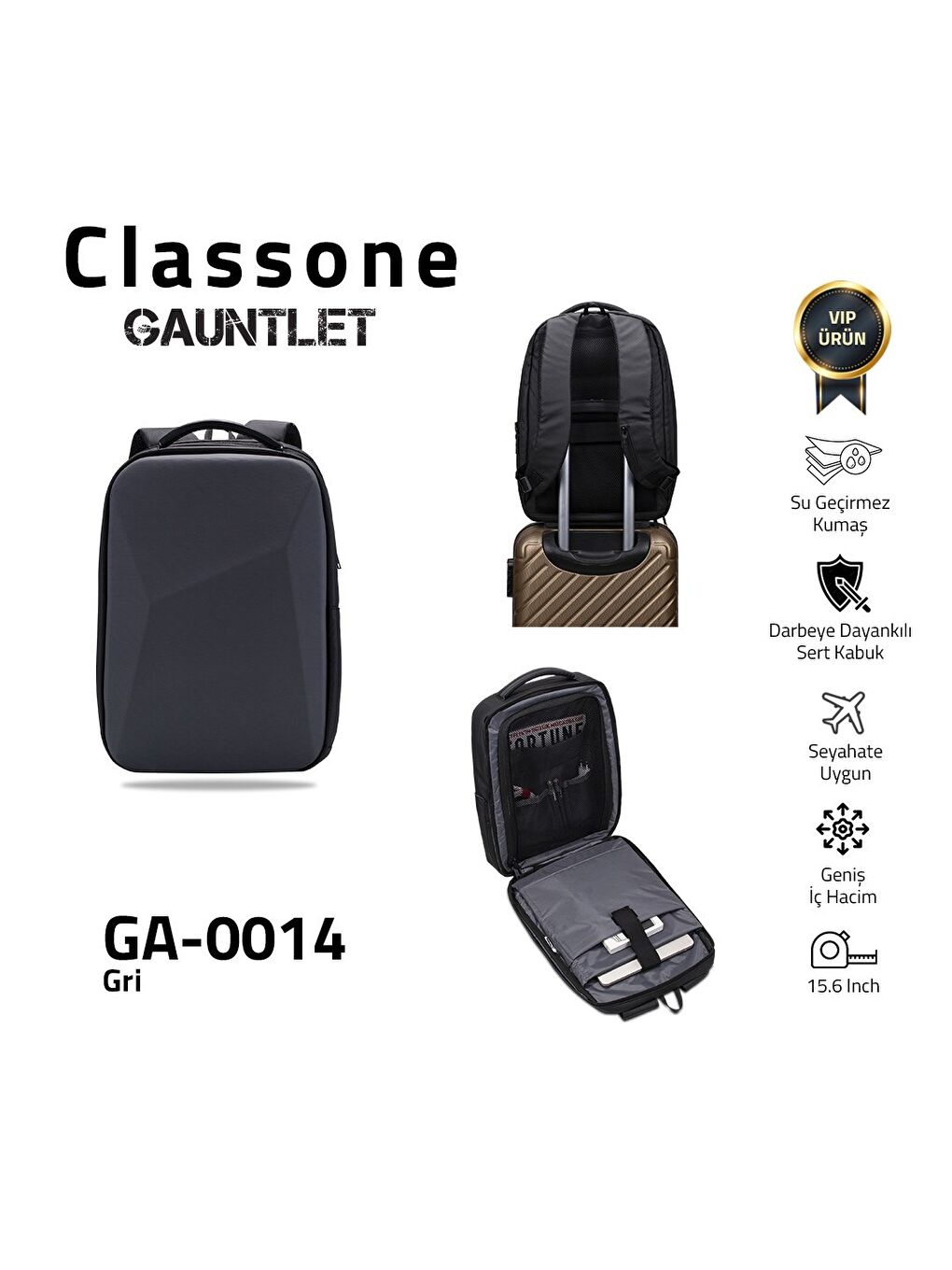 Gri GA-0014 Guntlet V1 Sert Kabuk Serisi 15.6 inch Uyumlu WTX Pro Su Geçirmez Kumaş Laptop Çant-7