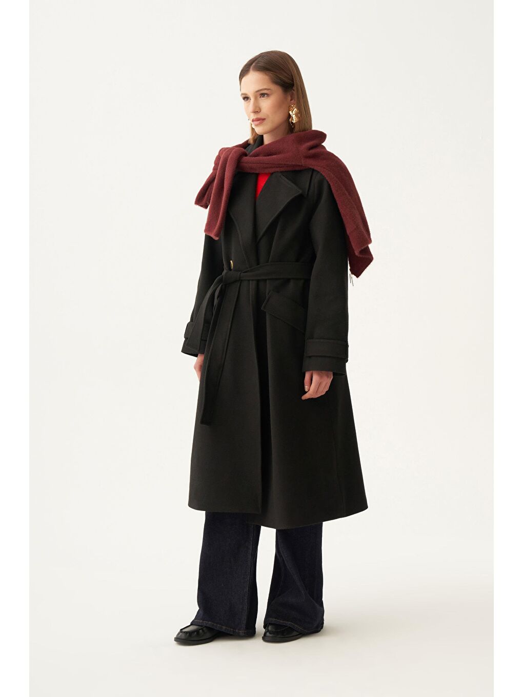 Siyah-Kruvaze Düğmeli Uzun Kaban-2