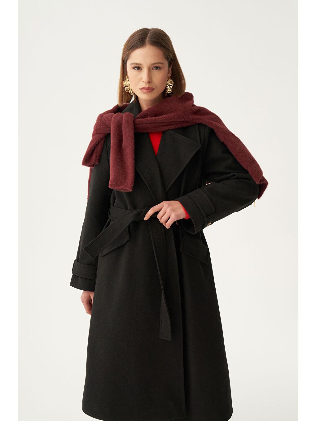 Siyah-Kruvaze Düğmeli Uzun Kaban-3