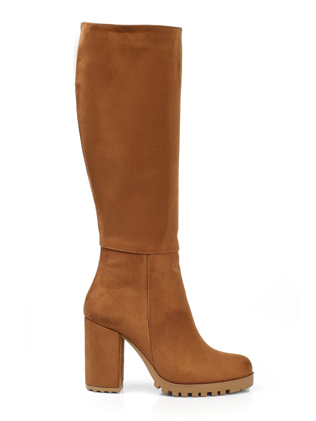 Kahverengi Yuvarlak Burunlu Trak Tabanlı Orta Topuklu Kadın Çizme-2