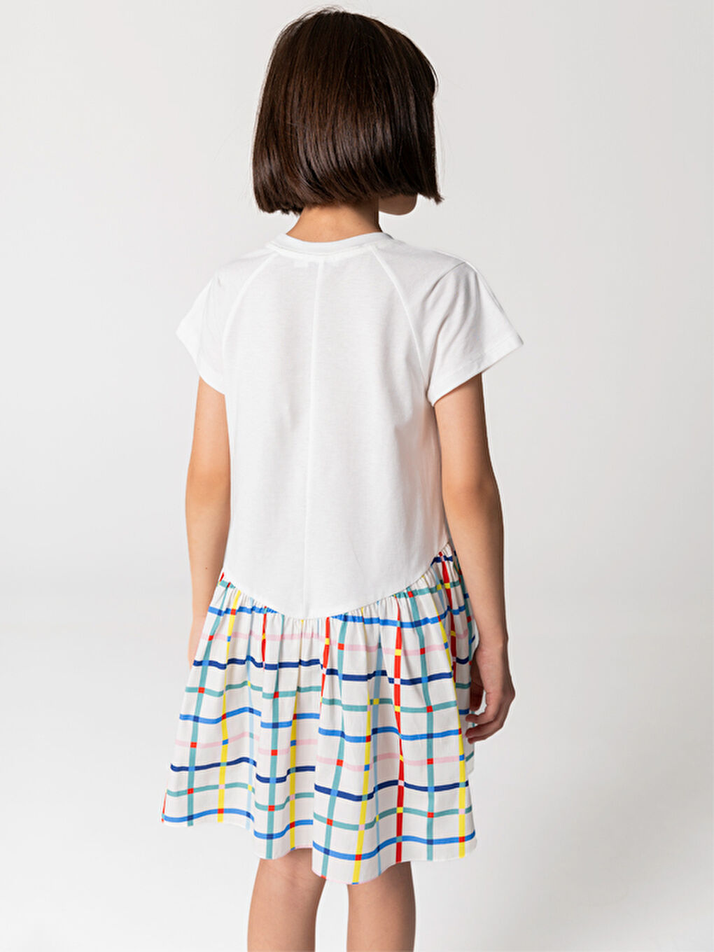 Beyaz Tshırt Gövdeli Pamuk Kloş Etekli Kız Çocuk Elbise-1