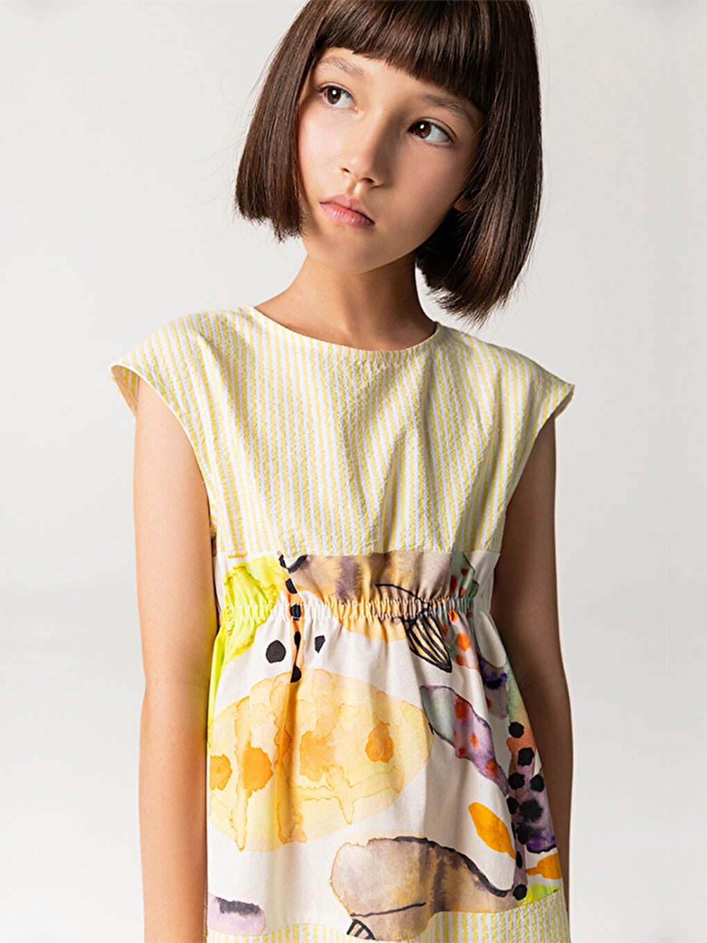 Kısa Kollu Pamuklu Sarı Kız Çocuk Elbise-1