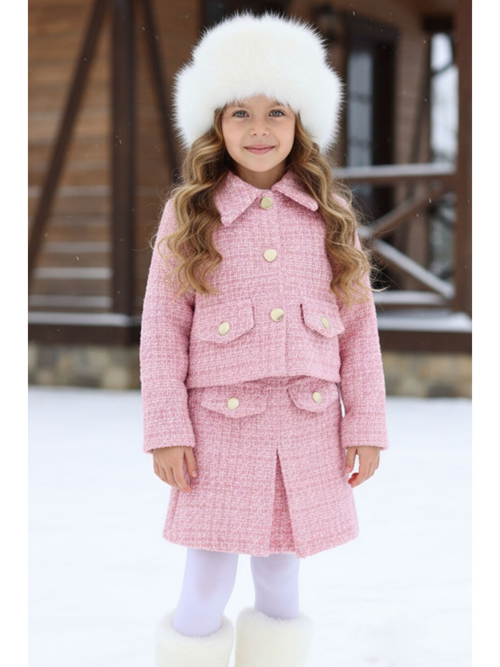 Kız Çocuk Carmen Pudra Pembe Tüvit 23 Nisan 29 Ekim Etek Ceket Yılbaşı Takım-1