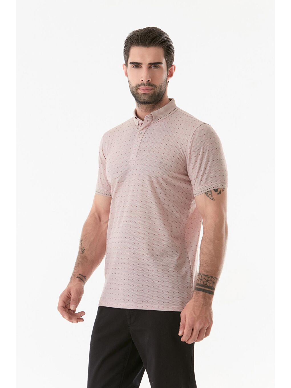 Pembe Baskılı Polo Yaka Tişört