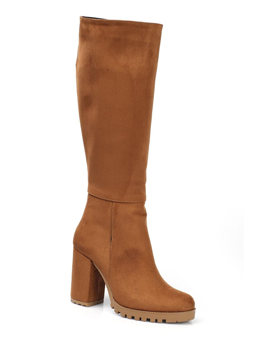 Kahverengi Yuvarlak Burunlu Trak Tabanlı Orta Topuklu Kadın Çizme-3