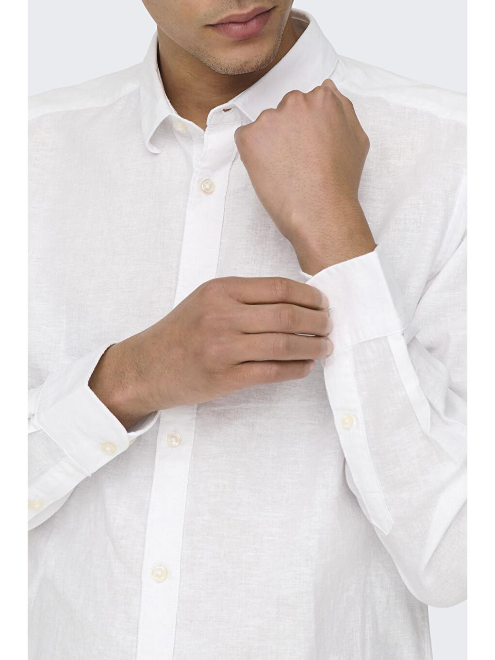 Beyaz Onscaiden Keten ve Pamuk Karışımlı Slim Fit Gömlek 22012321-4