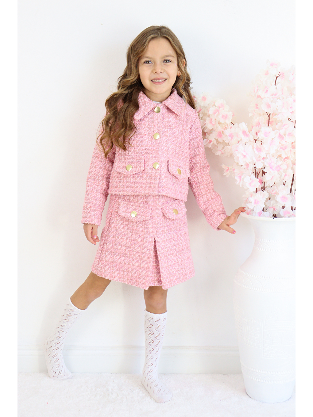 Kız Çocuk Carmen Pudra Pembe Tüvit 23 Nisan 29 Ekim Etek Ceket Yılbaşı Takım-2