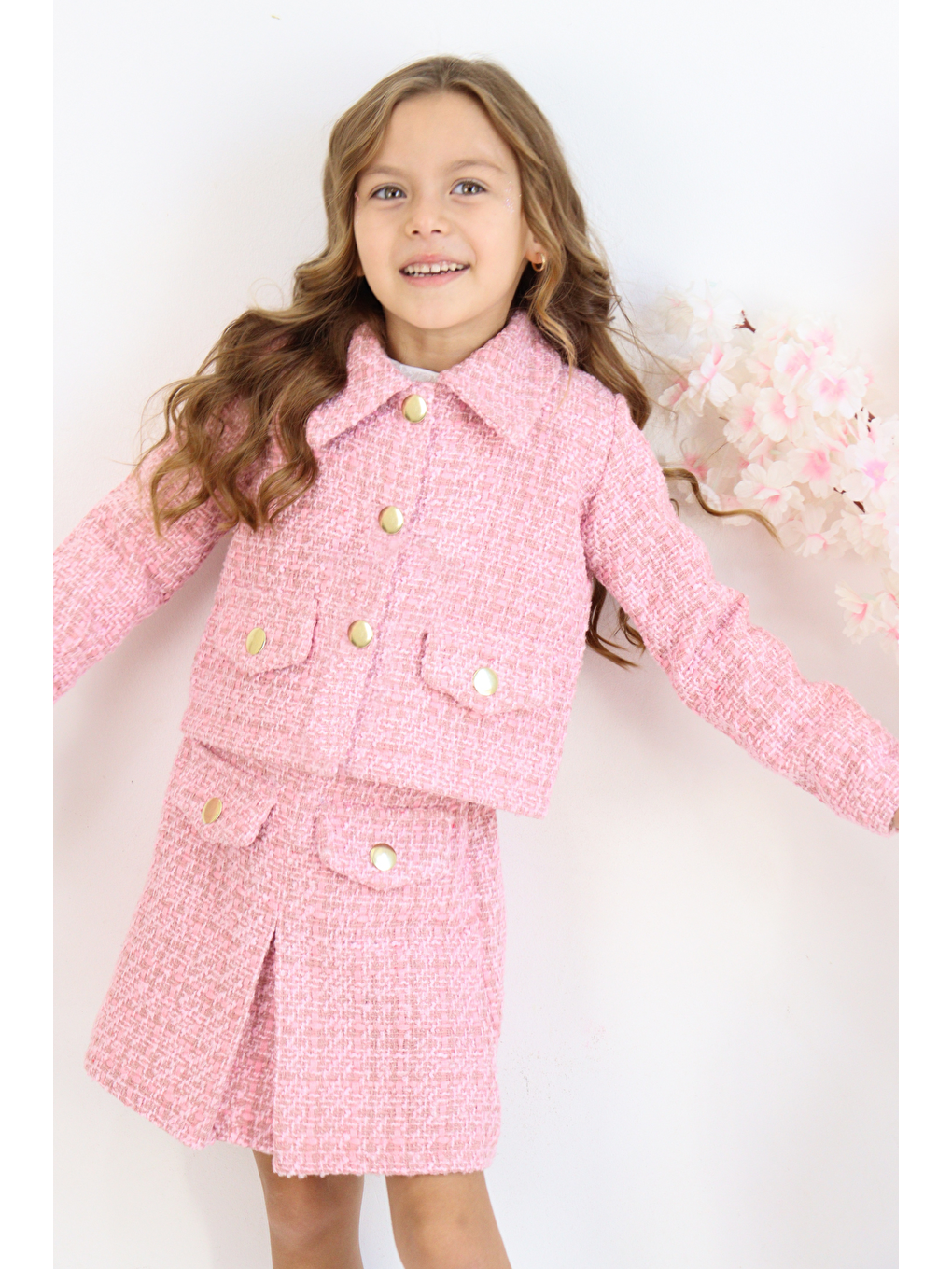 Kız Çocuk Carmen Pudra Pembe Tüvit 23 Nisan 29 Ekim Etek Ceket Yılbaşı Takım-3